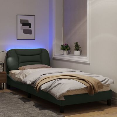 vidaXL Estrutura de cama c/ luzes LED 90x200 cm tecido cinzento-escuro