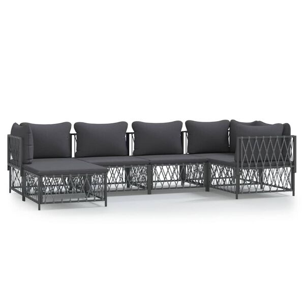 vidaXL 6 pcs conjunto lounge de jardim com almofadões aço antracite
