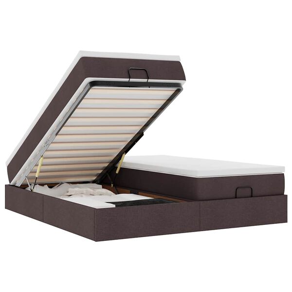 vidaXL Estrutura de cama otomana com colch&otilde;es tecido castanho escuro