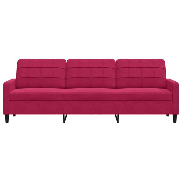 vidaXL Sof&aacute; de 3 lugares veludo 210 cm vermelho tinto