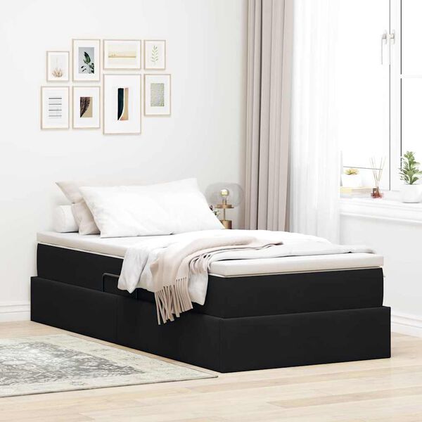 vidaXL Cama com arruma&ccedil;&atilde;o e colch&atilde;o Preto 100 x 200 cm Veludo