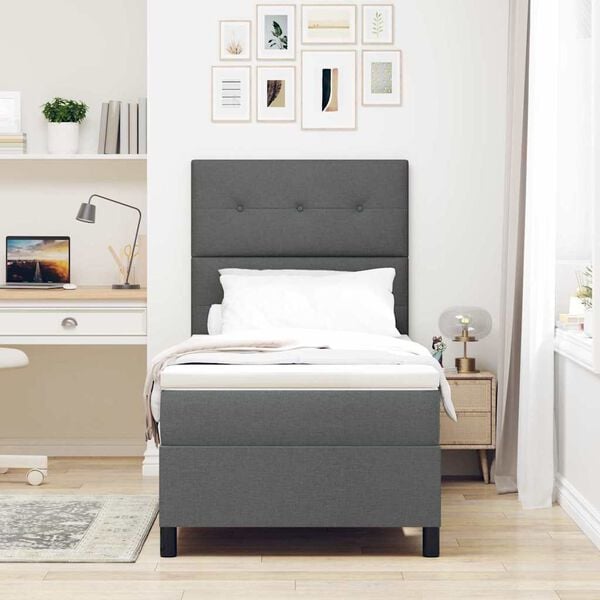 vidaXL Cama Box com colch&atilde;o Cinza Escuro 80 x 200 cm tecido
