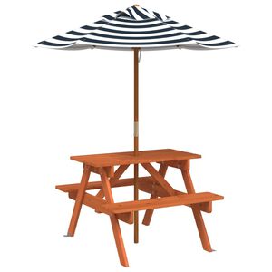 vidaXL Mesa de piquenique para 4 crian&ccedil;as com guarda-sol abeto maci&ccedil;o