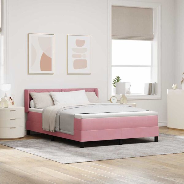 vidaXL Cama Box com colch&atilde;o com cabeceira Rosa 200 x 160 cm Veludo