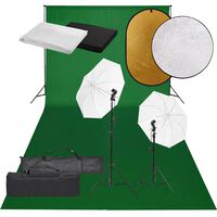 vidaXL Kit estúdio fotográfico c/ conj. de iluminação/fundo/refletor
