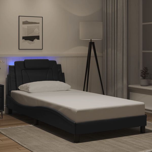 vidaXL Estrutura de cama Viana com LED sem colch&atilde;o 100x203cm preto