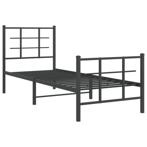 vidaXL Estrutura de cama com cabeceira e p&eacute;s 75x190 cm metal preto