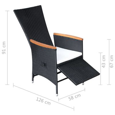vidaXL Cadeiras jardim reclináveis 2 pcs c/ almofadões vime PE preto