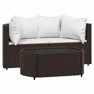 vidaXL 3 pcs conjunto lounge jardim c/ almofad&otilde;es vime PE castanho