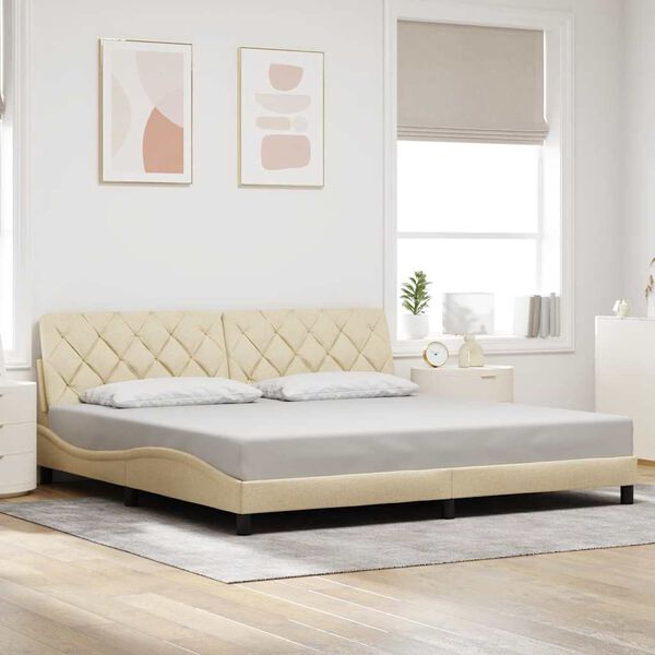 vidaXL Estrutura de cama sem colch&atilde;o 200x200 cm tecido cor creme