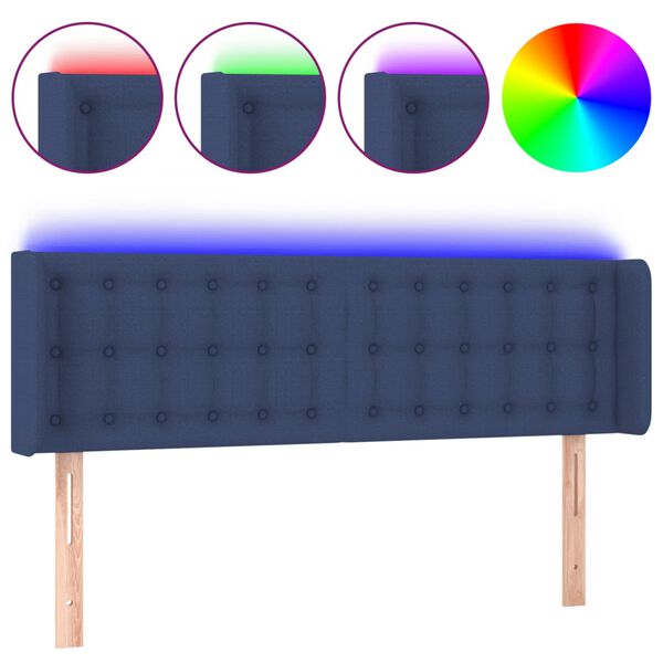 vidaXL Cabeceira de cama c/ luzes LED tecido 147x16x78/88 cm azul