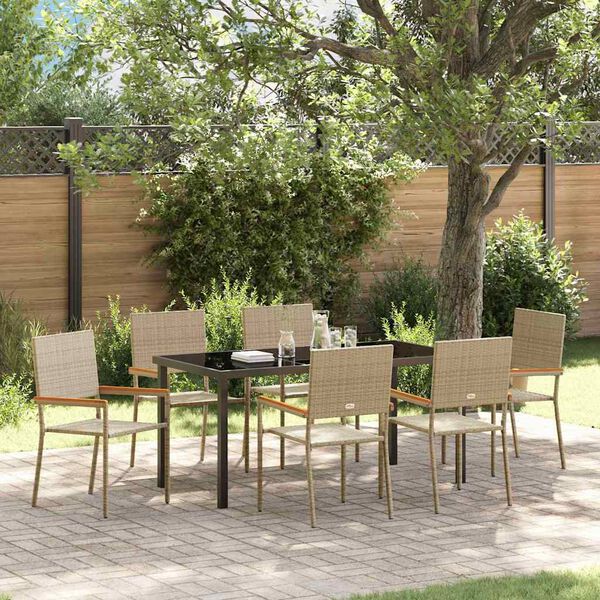 vidaXL Conjunto de Jantar para Jardim com almofada 7 pcs Bege vime PE