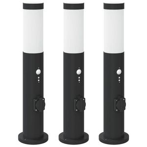 vidaXL Lumin&aacute;rias de balizador com sensor e tomada, 3 pe&ccedil;as, 50 cm, a&ccedil;o inoxid&aacute;vel, IP44