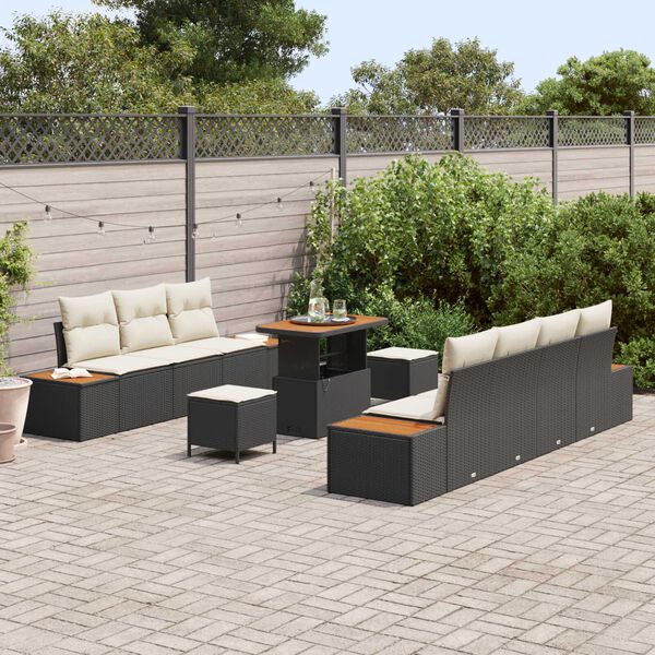 vidaXL Conjunto de Sof&aacute; de Jardim 10 pcs Preto Rattan Sint&eacute;tico