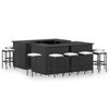 vidaXL 16 pcs conjunto de bar p/ jardim c/ almofad&otilde;es vime PE preto