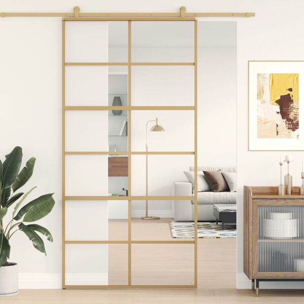 vidaXL Porta deslizante 102,5x205 cm vidro ESG/alum&iacute;nio dourado