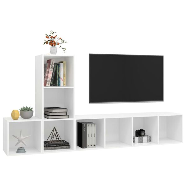 vidaXL 3 pcs conjunto de m&oacute;veis de TV contraplacado branco