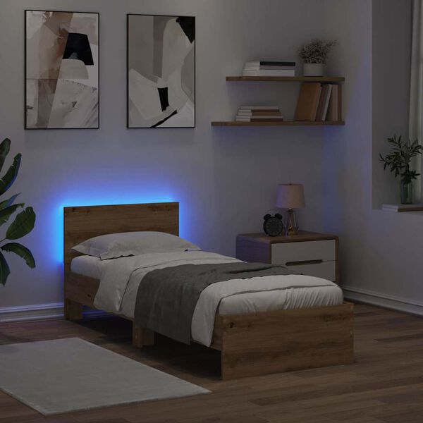 vidaXL Estrutura da Cama com cabeceira Carvalho Artesanal 75 x 190 cm