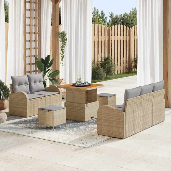 vidaXL Conjunto de Sof&aacute; de Jardim com almofada 8 pcs Bege vime PE