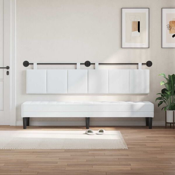 vidaXL Cabeceira Suspensa Riscas Branco 210 x 55 x 5 cm tecido
