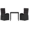 vidaXL Conjunto de Jantar para Jardim com almofada 3 pcs Preto vime PE
