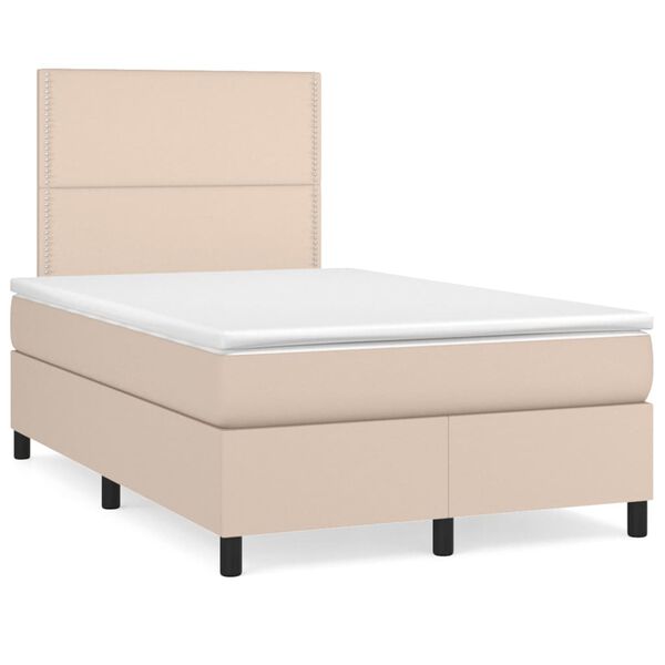 vidaXL Cama box spring c/colch&atilde;o/LED 120x190cm couro artif. cappuccino