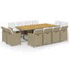 vidaXL 13 pcs conjunto jantar p/ jardim c/ almofad&otilde;es vime PE bege
