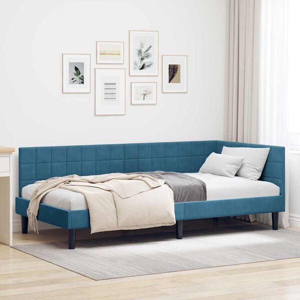 vidaXL Estrutura de Cama de Canto Azul 100 cm x 200 cm Veludo