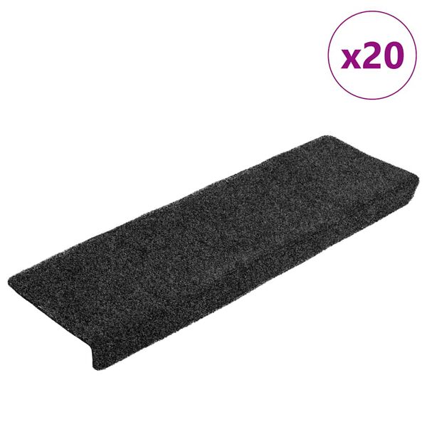 vidaXL Tapetes de escada autoadesivos 20 pe&ccedil;as 65x21x4 cm cinzento escuro com borda retangular