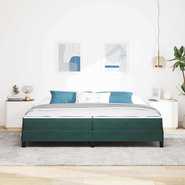 vidaXL Cama Box com colch&atilde;o Verde Escuro 200 x 210 cm tecido