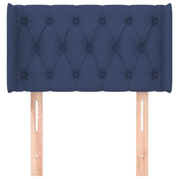 vidaXL Cabeceira de cama c/ abas tecido 83x16x78/88 cm azul