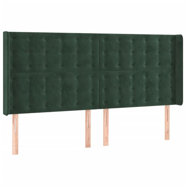 vidaXL Cabeceira cama c/ abas veludo 203x16x118/128 cm verde-escuro