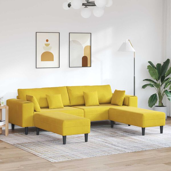 vidaXL Sof&aacute; com almofada 3 pcs Amarelo Veludo