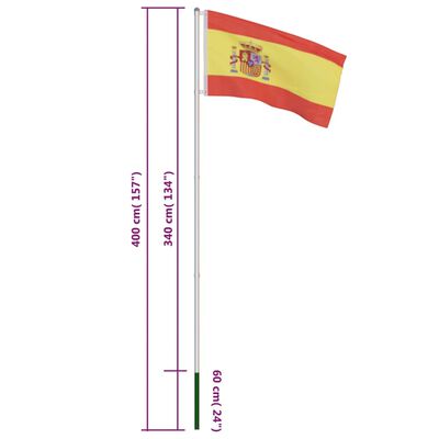 vidaXL Bandeira da Espanha com mastro de alumínio 4 m