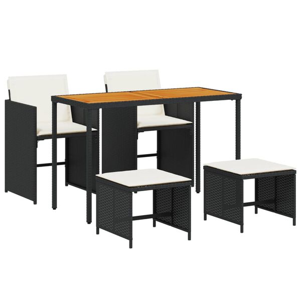 vidaXL 5 pcs conjunto de jantar p/ jardim c/ almofad&otilde;es vime PE preto