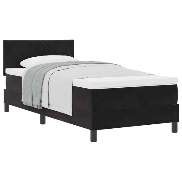vidaXL Cama Box com colch&atilde;o com cabeceira Preto 90 x 190 cm Veludo