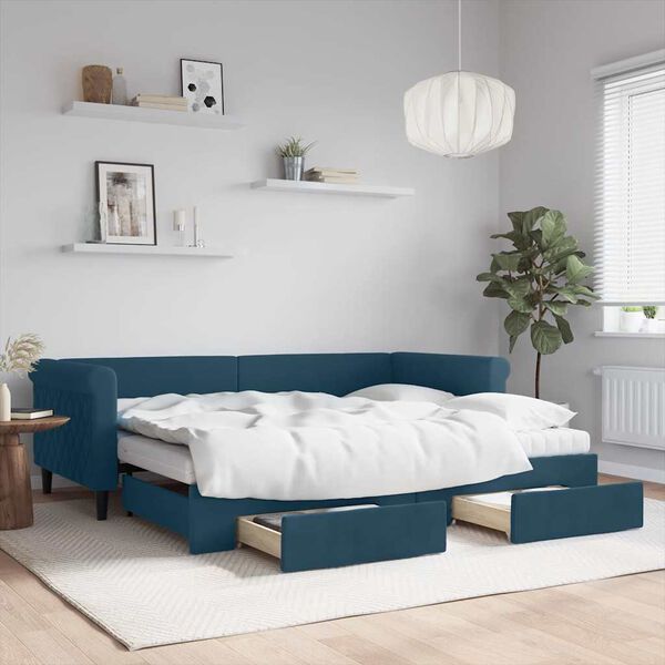vidaXL Sof&aacute;-cama com gavet&atilde;o e gavetas 90x200 cm veludo azul