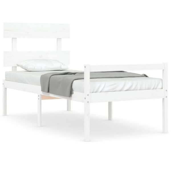 vidaXL Cama de solteiro para idosos c/ cabeceira madeira maci&ccedil;a branco