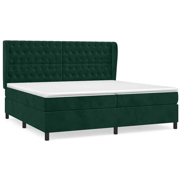 vidaXL Cama com molas/colch&atilde;o 200x200 cm veludo verde-escuro