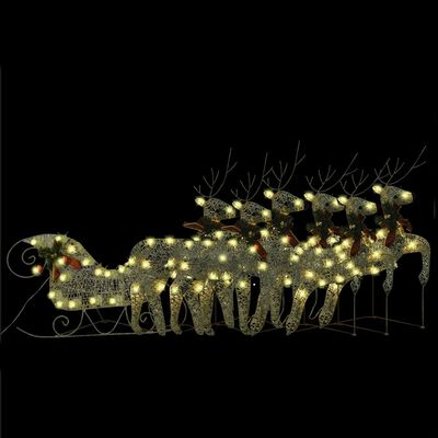 vidaXL Decoração de Natal renas/trenó p/ exterior 140 LEDs dourado