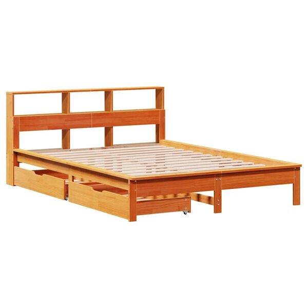 vidaXL Cama com estante sem colch&atilde;o 135x190 cm pinho maci&ccedil;o