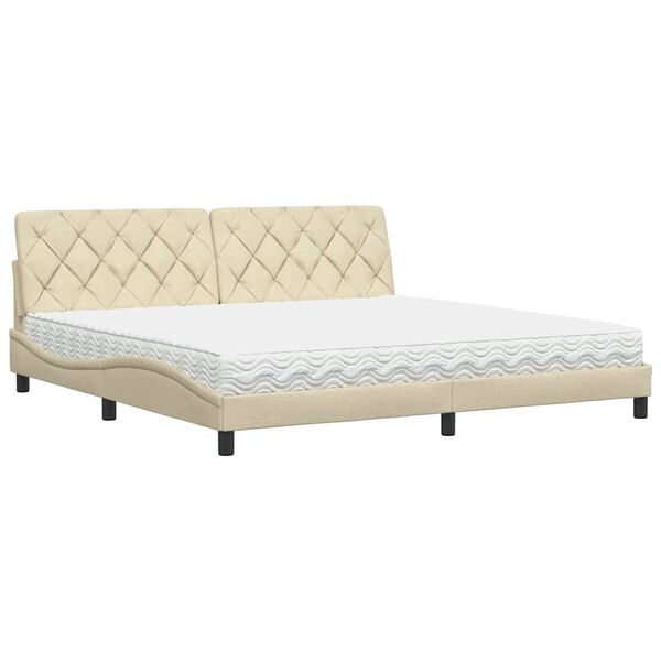 vidaXL Cama com colch&atilde;o 200x200 cm tecido cor creme