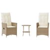 vidaXL 3 pcs conjunto bistr&ocirc; com almofad&otilde;es vime PE bege
