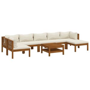 vidaXL 8 pcs conjunto lounge jardim c/ almofad&otilde;es creme ac&aacute;cia maci&ccedil;a