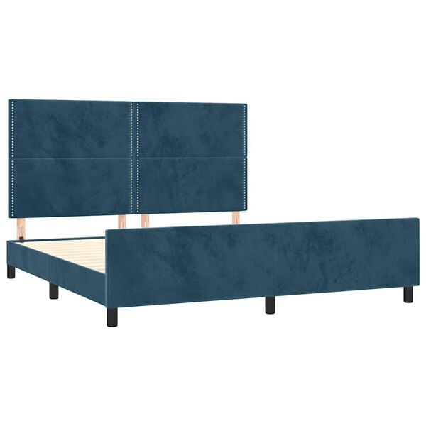 vidaXL Estrutura de cama sem colch&atilde;o 160x200 cm veludo azul-escuro