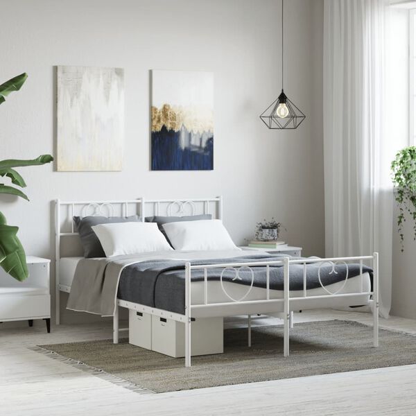 vidaXL Estrutura de cama com cabeceira e p&eacute;s 120x200 cm metal branco