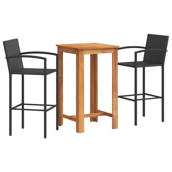 vidaXL 3 pcs conjunto de bar para jardim ac&aacute;cia maci&ccedil;a/vime PE preto