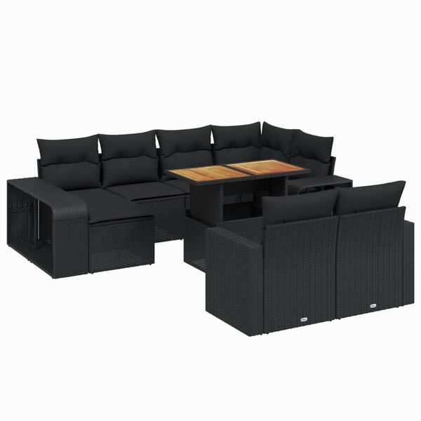 vidaXL 11 pcs conjunto sof&aacute;s de jardim c/ almofad&otilde;es vime PE preto