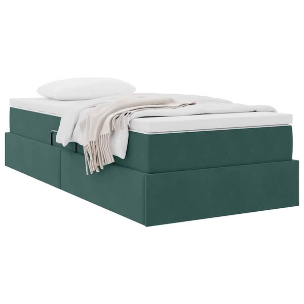 vidaXL Cama com arruma&ccedil;&atilde;o e colch&atilde;o Verde Escuro 100 x 200 cm Veludo