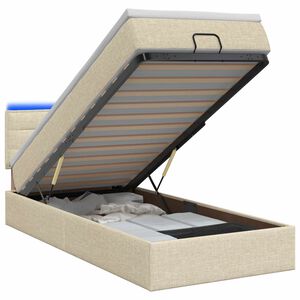 vidaXL Cama Ottoman com Colch&atilde;o e LED Creme 100 x 200 cm Tecido